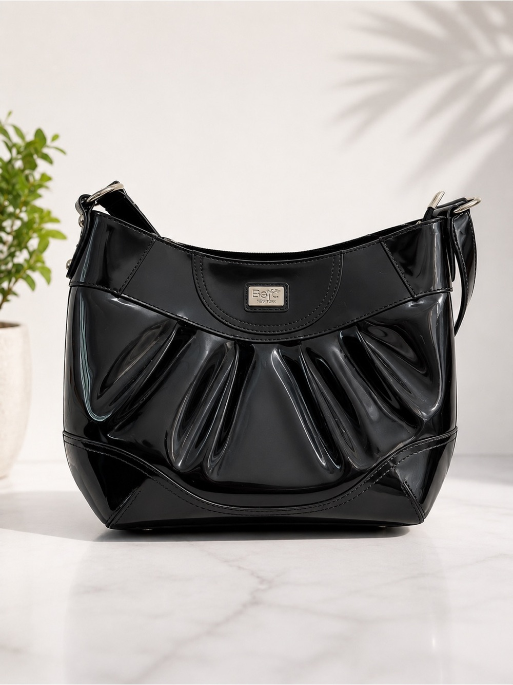 Beijo Black Patent Shoulder Bag